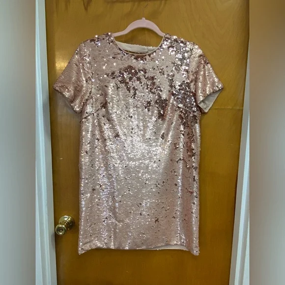 Rose Gold Sequin T-Shirt Dress -M - Picture 9 of 13